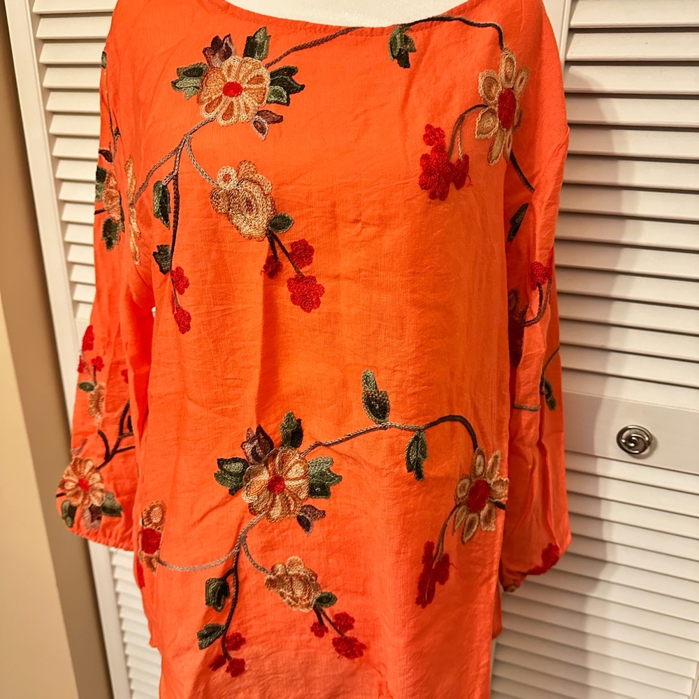 Floral Embroidered Orange Blouse